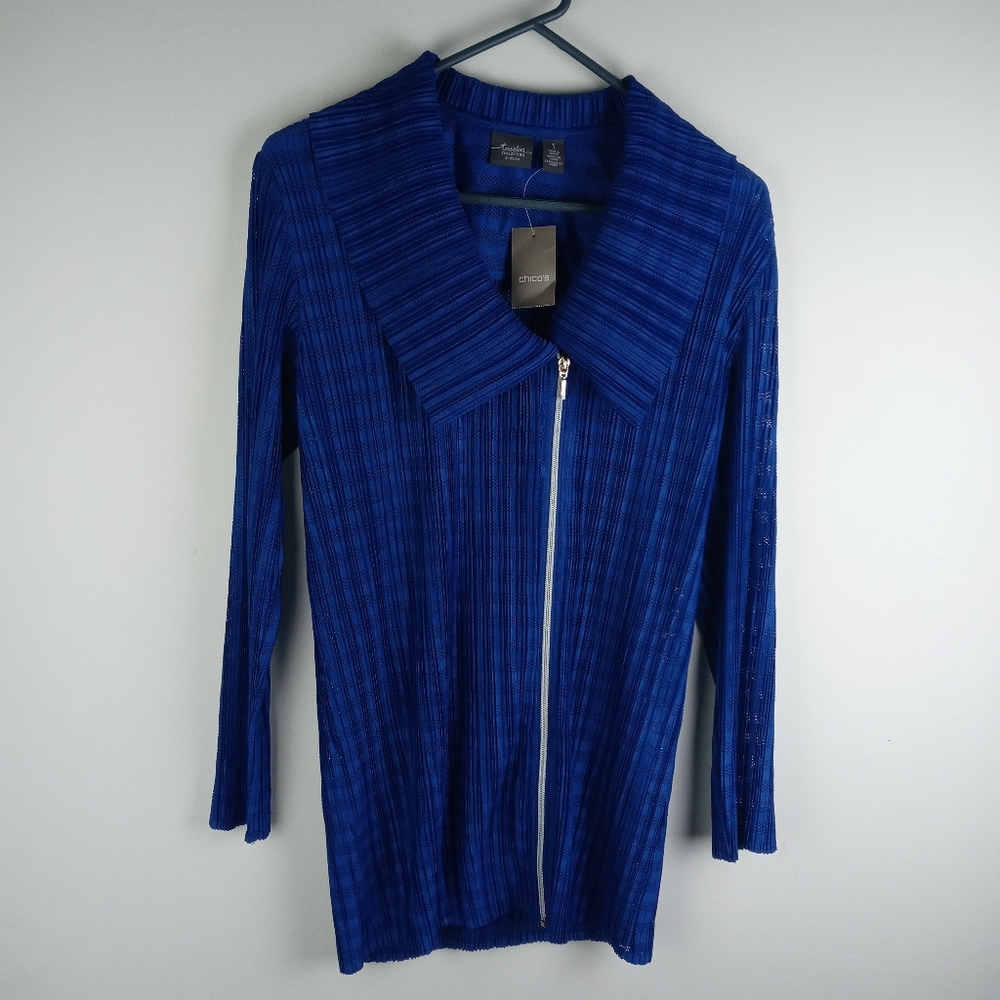 Chico's Travelers Pleated Zip Up Jacket Size 1/M